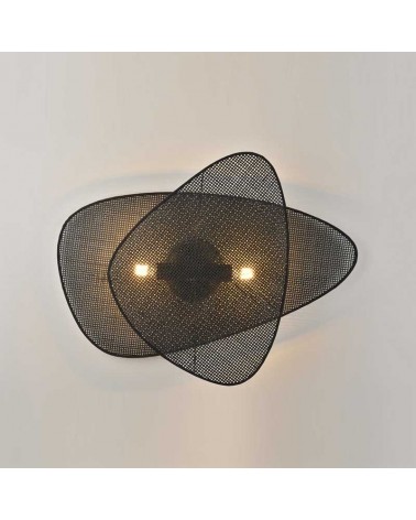 Wall light 59cm double flat cane lampshade black finish 2xE27