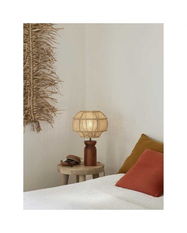 Table lamp 43cm raffia and solid wood with natural finish E27