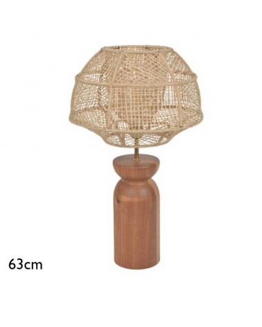 Lámpara de mesa 63cm de rafia y madera maciza acabado natural E27