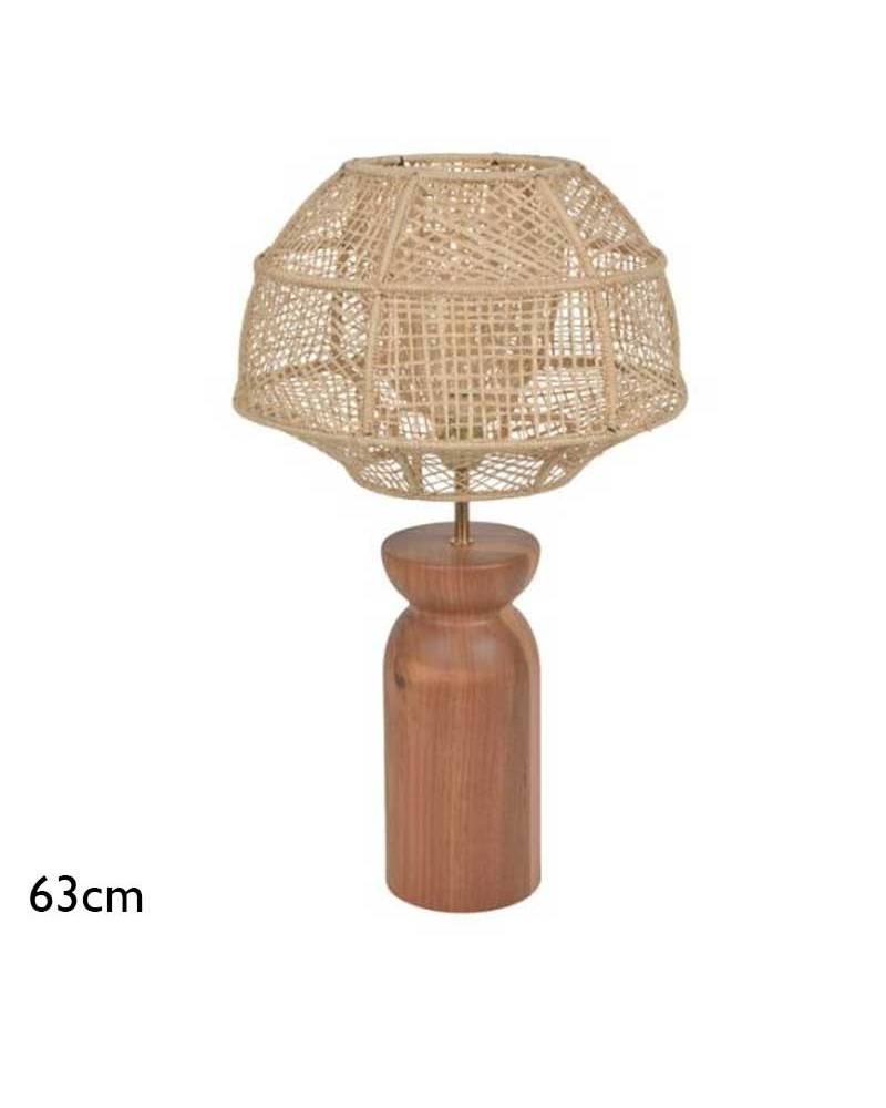 Table lamp 63cm raffia and solid wood with natural finish E27