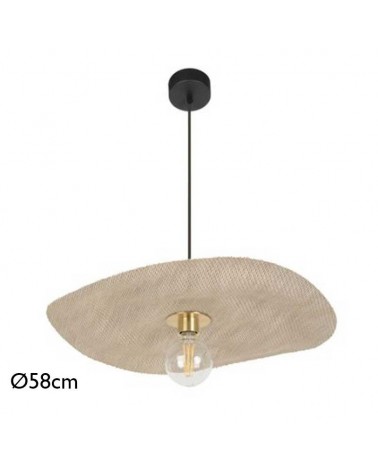 Ceiling lamp 58cm linen and wood with natural finish E27