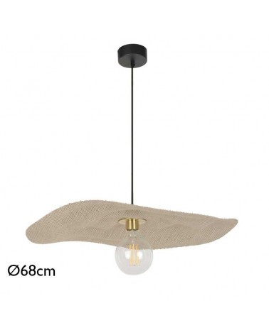 Ceiling lamp 68cm linen and wood with natural finish E27