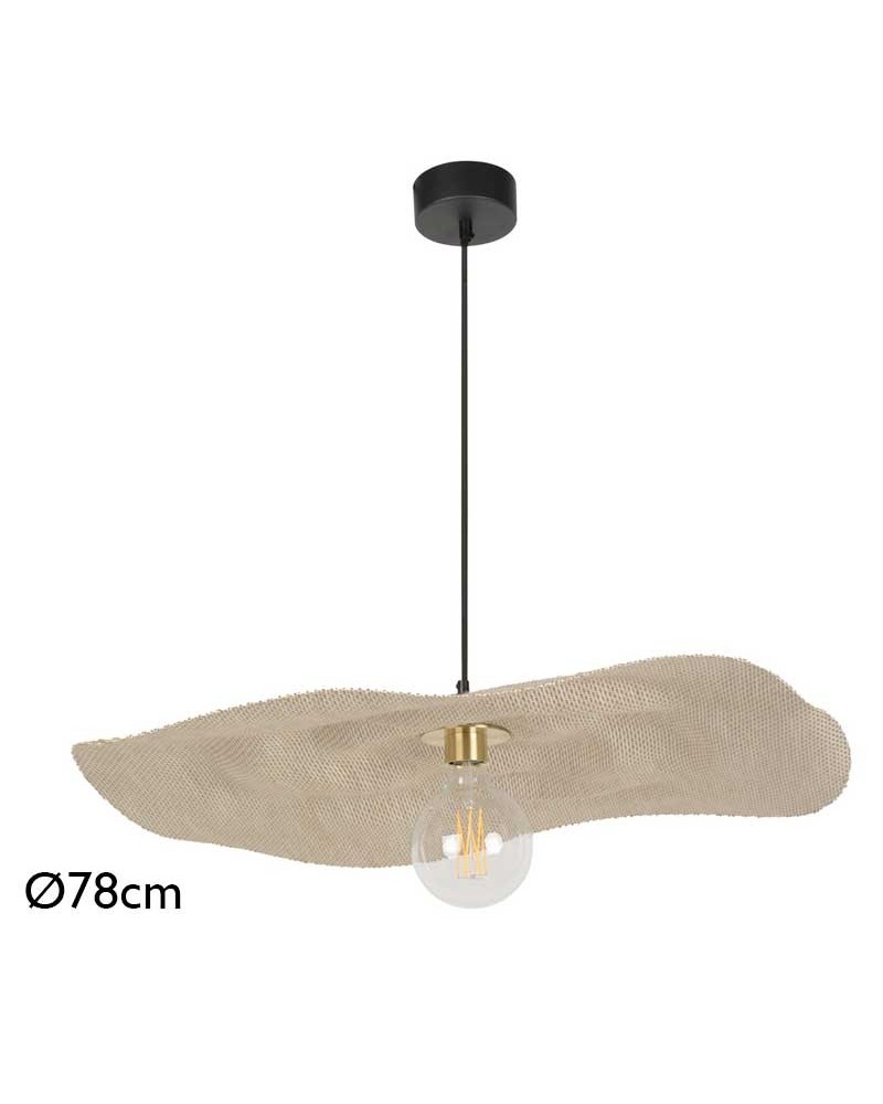Ceiling lamp 78cm linen and wood with natural finish E27