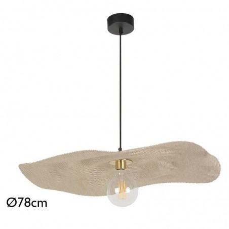 Ceiling lamp 78cm linen and wood with natural finish E27