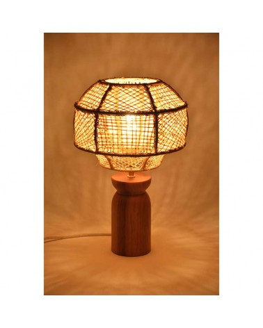 Table lamp 43cm raffia and solid wood with natural finish E27