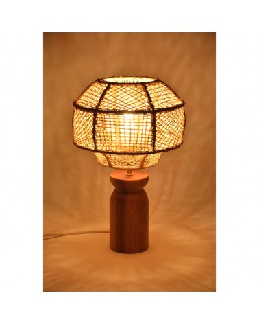 Table lamp 43cm raffia and solid wood with natural finish E27