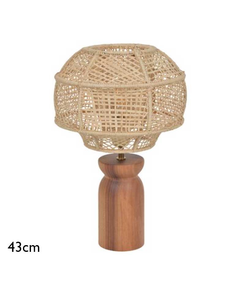 Table lamp 43cm raffia and solid wood with natural finish E27