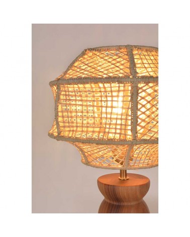 Table lamp 43cm raffia and solid wood with natural finish E27