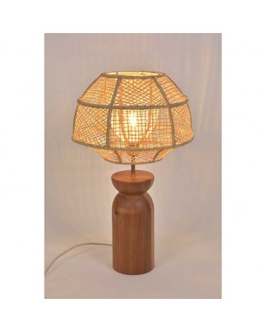 Table lamp 63cm raffia and solid wood with natural finish E27