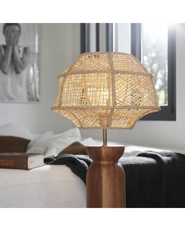 Table lamp 63cm raffia and solid wood with natural finish E27