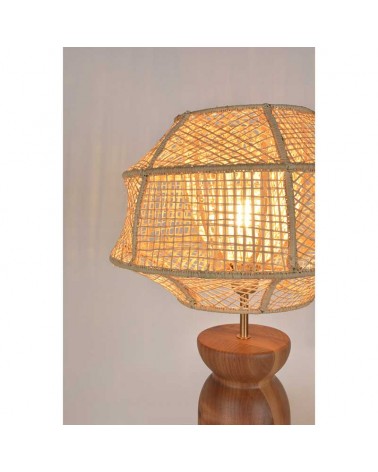 Table lamp 63cm raffia and solid wood with natural finish E27