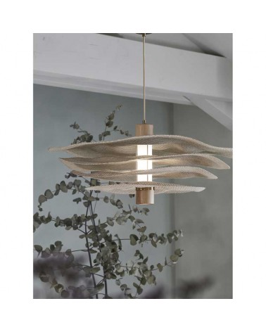 Ceiling lamp 78cm with 4 shades in natural finish linen 2 R7S and GU10 sockets