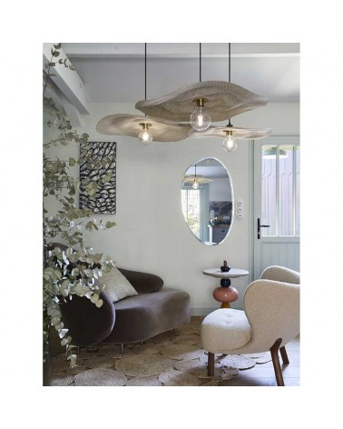 Ceiling lamp 58cm linen and wood with natural finish E27
