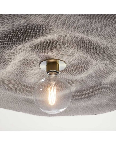 Ceiling lamp 58cm linen and wood with natural finish E27