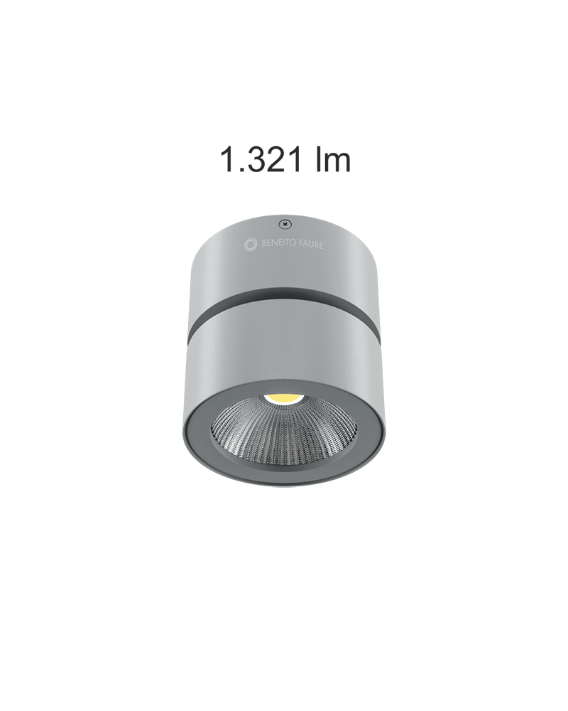Wall and ceiling cylinder spotlight 10cm grey colour LED 15W 90º tilting aluminum 4000K 1321 Lm. 40º
