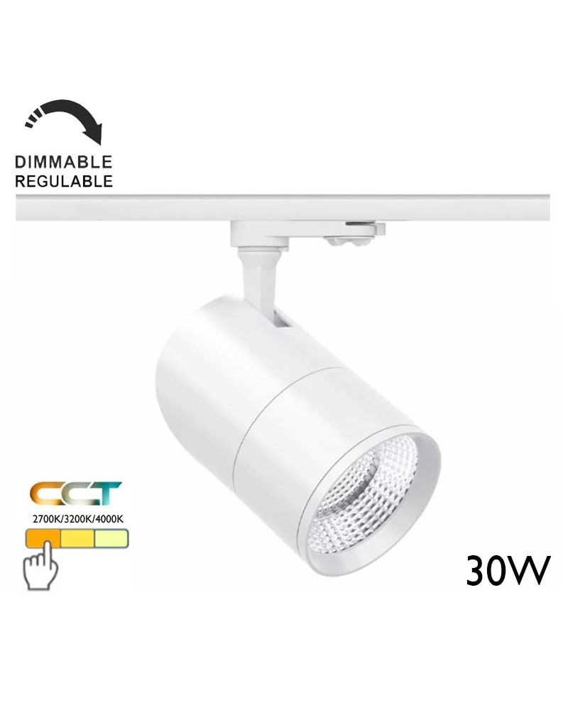 Three-phase LED track light 30W 15º-38º-60º Dimmable CCT Switch 2700K/3200K/4000K