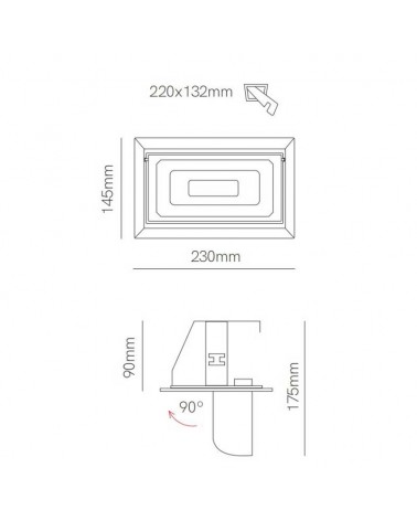 Recessed rectangular LED wall spotlight 23cm 40W 4100K tilting