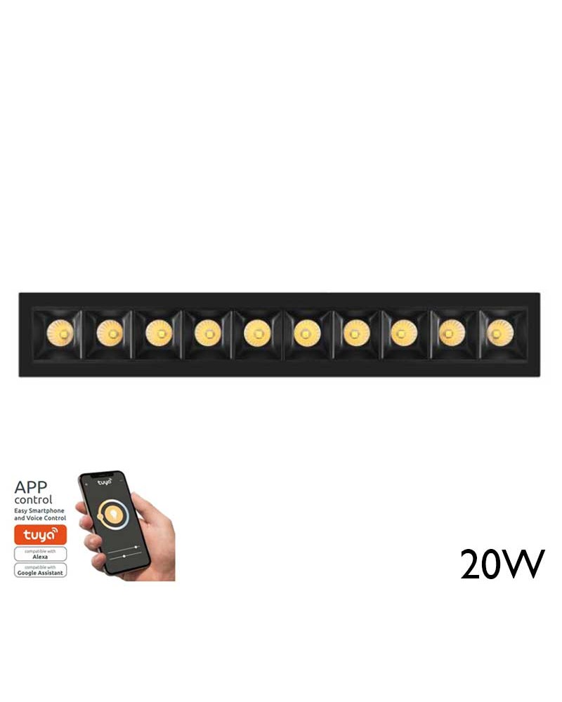 Lineal LED Downlight Empotrable 20W 30º 10 focos  Luz Graduable 2700K-6000K