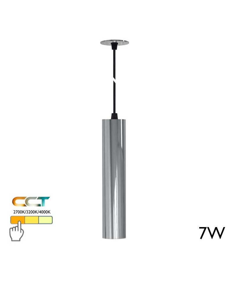 Lámpara de techo acabado cromo cilindro LED 7W de 25cm altura CCT Switch 2700K/3200K/4000K