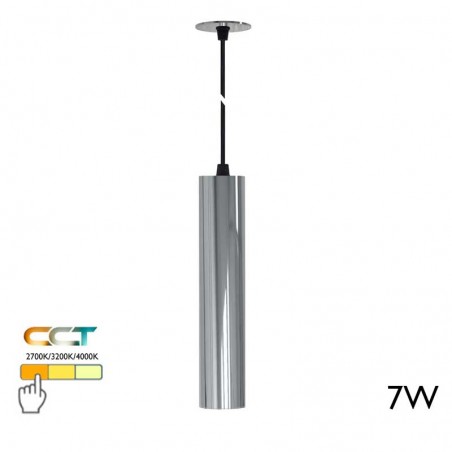 Chrome finished 7W LED cylinder ceiling lamp with 25cm height CCT Switch 2700K/3200K/4000K