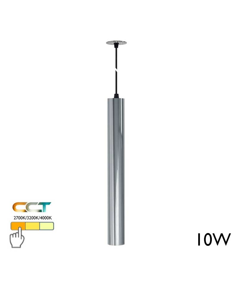 Lámpara de techo acabado cromo cilindro LED 10W de 45cm altura CCT Switch 2700K/3200K/4000K