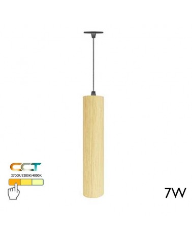 Ceiling lamp 7W LED cylinder wood finish with 25cm height CCT Switch 2700K/3200K/4000K