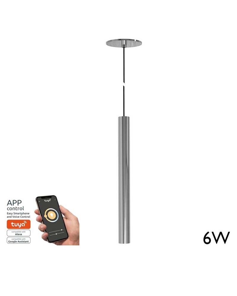 Lámpara de techo acabado cromo cilindro LED 6W de 25cm altura Graduable TUYA 2700K-4000K