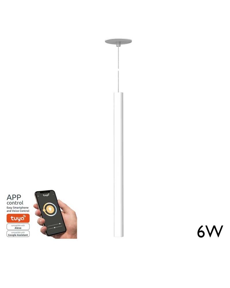 Ceiling lamp 6W LED cylinder white finish with 45cm TUYA adjustable height 2700K-4000K