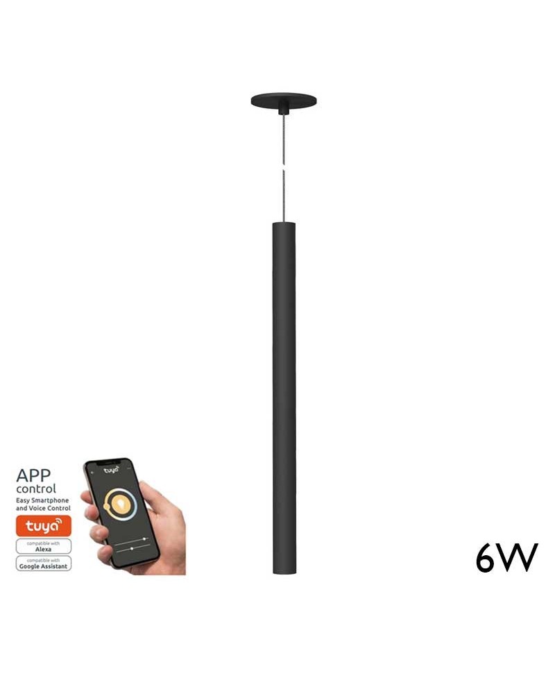Lámpara de techo acabado negro cilindro LED 6W de 45cm altura Graduable TUYA 2700K-4000K