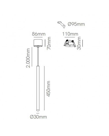 Ceiling lamp 6W LED cylinder white finish with 45cm TUYA adjustable height 2700K-4000K