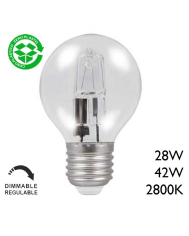 ECO Halogen Golf ball bulb E27 clear glass, dimmable, low consumption