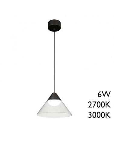 Lámpara de techo de superficie acabado negro y transparente LED 6W de 19,5cm diámetro