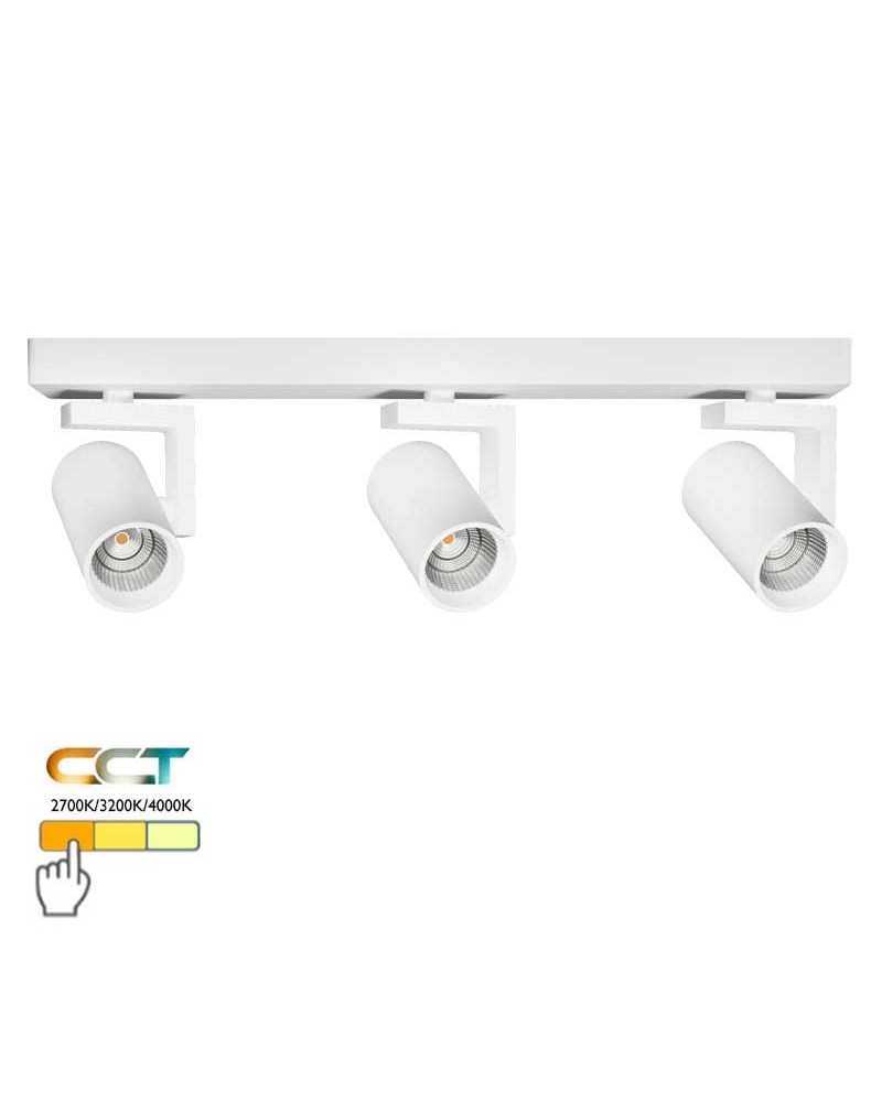 Strip with 3 adjustable cylindrical spotlights 45cm aluminum LED 24W CCT Switch 2700K/3200K/4000K