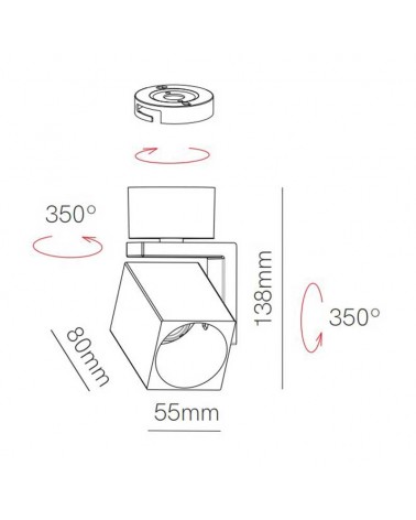 Adjustable spotlight 5.5cm square shape aluminum GU10