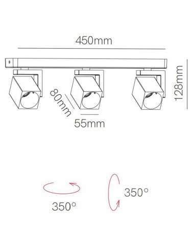 Regleta 3 focos orientables 45cm forma cuadrada aluminio GU10