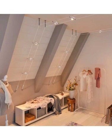 Matte white square frame cable system 5 spots max. 10W GU5.3 DC