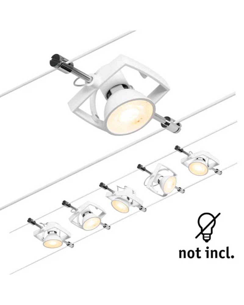 Matte white square frame cable system 5 spots max. 10W GU5.3 DC