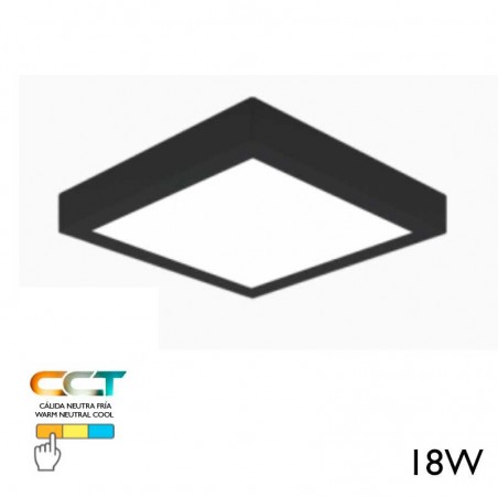 Square ceiling surface downlight LED 18W CCT 22x22cm black 3000ºK 4000ºK 6000ºK