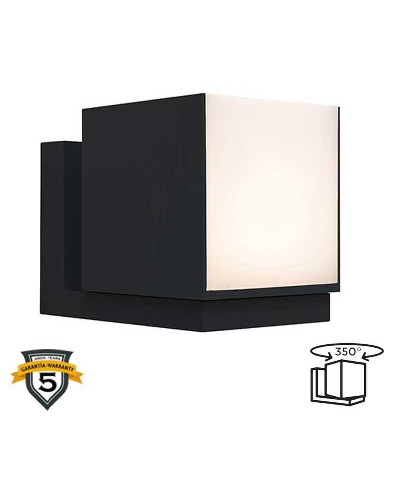 Aplique pared negro de exterior 10cm de aluminio LED 12,2W giratorio 3000K IP54