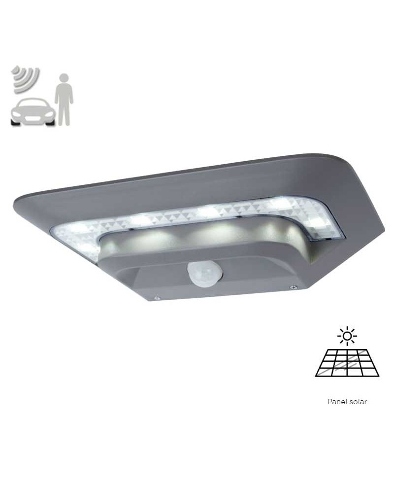 Aplique pared gris de exterior SOLAR 24,7cm LED 2,4W 4000K IP44 sensor movimiento