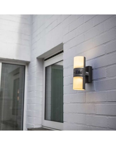 Aplique pared gris de exterior 24,5cm de aluminio LED 16,5W 3000K IP54 sensor movimiento