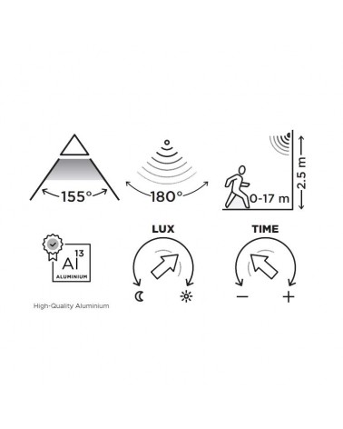 Aplique pared gris de exterior 24,5cm de aluminio LED 16,5W 3000K IP54 sensor movimiento