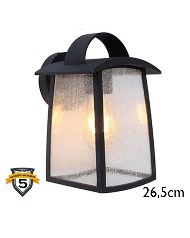 Aplique pared de exterior negro 26,5cm de aluminio y cristal efecto gotas E27 IP44