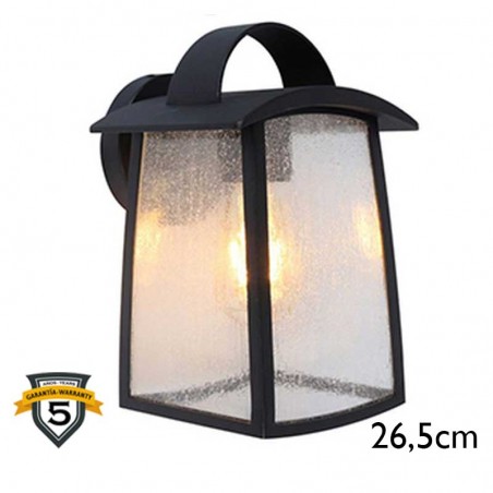 Black outdoor wall light 26.5cm aluminum and glass drop effect E27 IP44