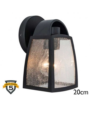 Black outdoor wall light 20cm in aluminum and droplet effect glass E27 IP44