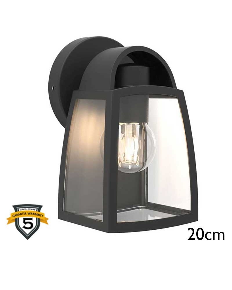 Aplique pared de exterior negro 20cm de aluminio y cristal transparente E27 IP44