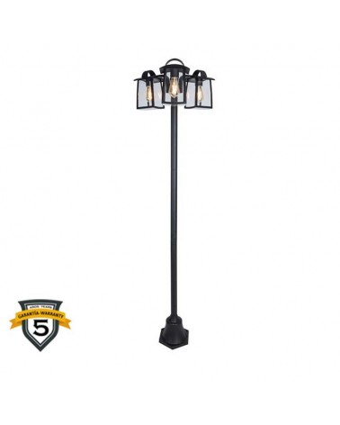 Stret lamp 3-light 191cm made of aluminum and glass with black finish 3xE27 IP44