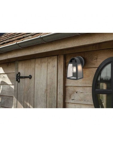 Aplique pared de exterior negro 20cm de aluminio y cristal transparente E27 IP44