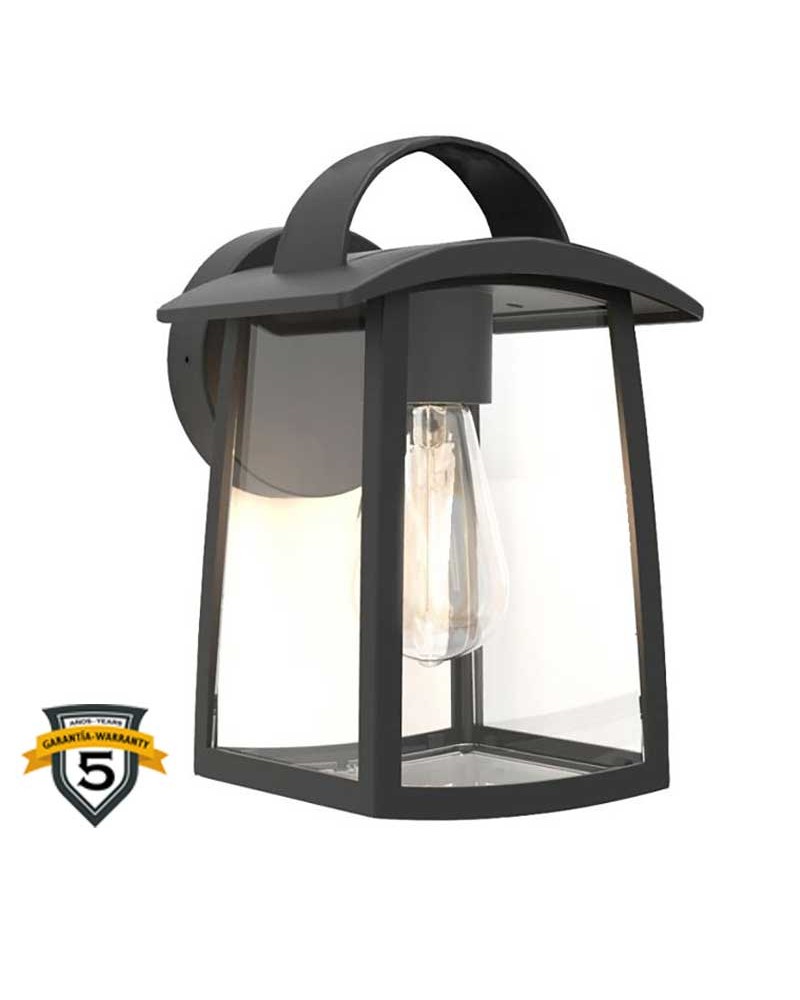 Aplique pared de exterior negro 26,5cm de aluminio y cristal transparente E27 IP44
