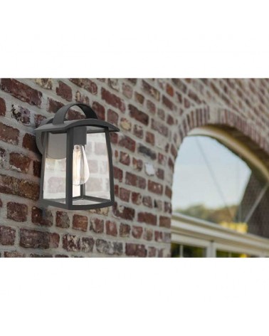 Aplique pared de exterior negro 26,5cm de aluminio y cristal transparente E27 IP44